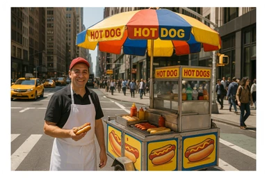 hotdog seller in New York with cart sticker