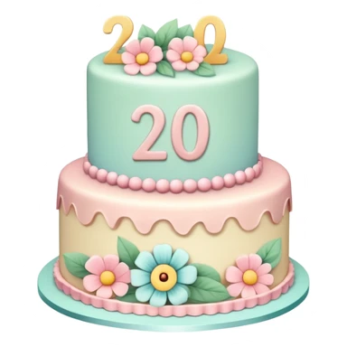 make a floral pastel cake that is aesthetic or vintage with the number 2 and 0 on it sticker