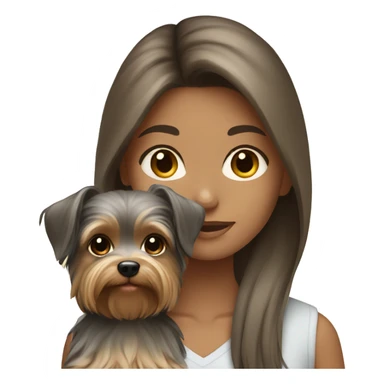 Brunette long hair light tan girl with beige and gray yorkie puppy sticker