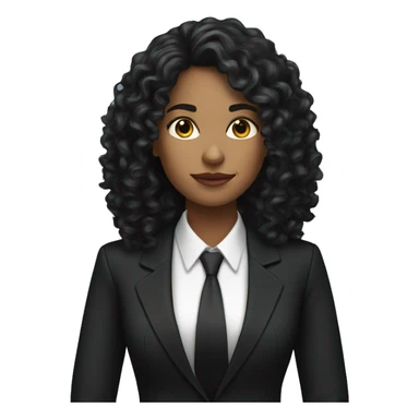 corporate white woman, long black curly hair, with a phone, black blazer  sticker