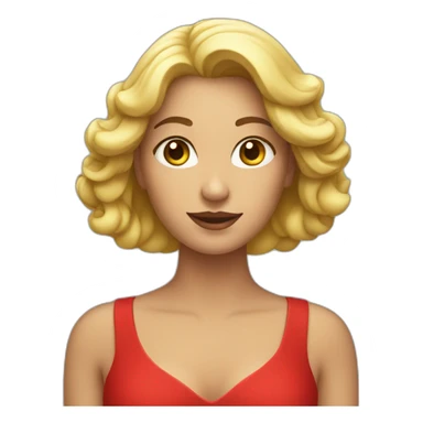 woman in red dress holding apple sticker