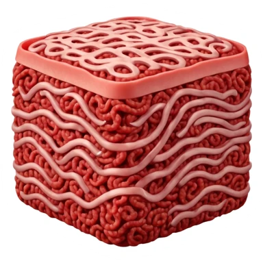 raw ground beef, vivid red, dense compact, visible strands, moist fresh, no patty shape, no garnish, herbs, plate, or extras, soft lighting, emoji scale sticker