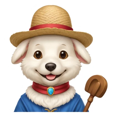 very white furred dog with iconic gondolier hat sticker