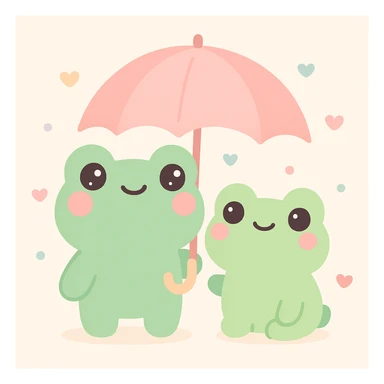 frog friends sharing an umbrella, adorable style sticker