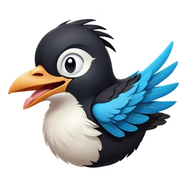 Cinematic Cute Yawning Magpie Portrait Emoji, Head tilted slightly with a dramatic, wide-open yawn, showcasing a sleek, contrasting feathered form with softly drooping wings and sleepy, half-closed eyes, Simplified yet irresistibly adorable features, highly detailed, glowing with a soft, cozy urban glow, high shine, relaxed yet expressive, stylized with a dash of whimsical charm, soft glowing outline, capturing the essence of a drowsy yet affectionate magpie that appears ready to stretch out for a nap! sticker