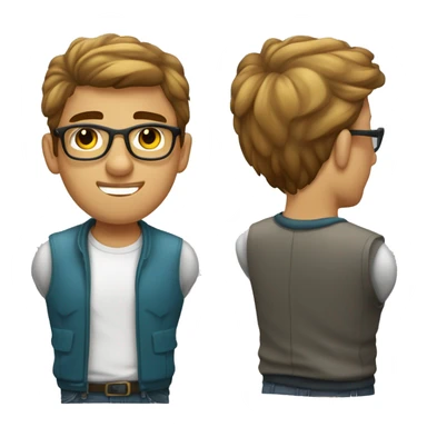 Hombre joven moderno pelo corto castaño y ropa juvenil con gafas  trabajando con ordenado sticker