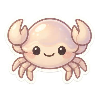 chibi-style crab in pearl tones, glossy shell, sweet smile, no background sticker
