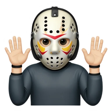a cartoon image of Jason Voorhees, looking cute, with his hands together in front of him sticker