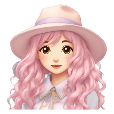 Gorgeous pastel anime girl with blushing face and hair garnitures and pretty hair and a hat aesthetic trending style sticker