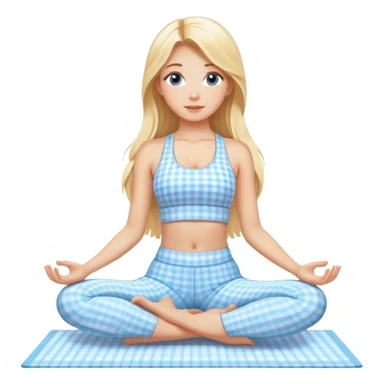 girl with long blonde hair in light blue gingham yoga set sticker