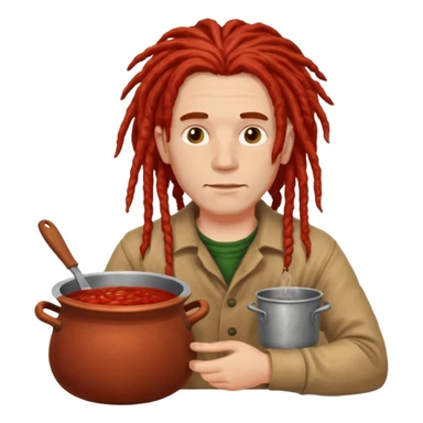a white man with dreadlocks immersed in a pot of sauce sticker