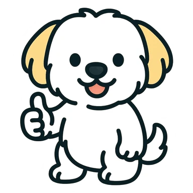 cartoon Maltese puppy giving a thumbs up, vibrant colors, outlined sticker