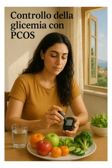 Donna con pcos che regola la sua glicemia immagine realistiche in italiano sticker