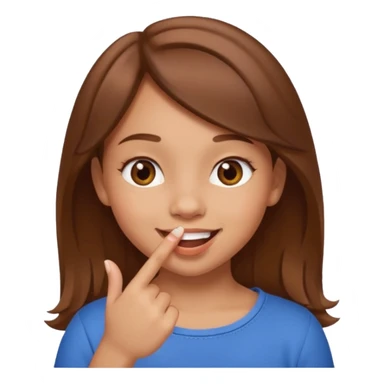 Emoji de una chica con el dedo en la esquina de la boca sonriendo de forma coqueta   sticker