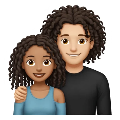 Creamy white boyfriend with medium curly dark brown hair with a dark black girlfriend with shoulder length thin curly dreadlocks sticker