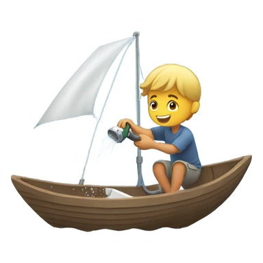 boy pouring water from a hose onto a sailboat  sticker