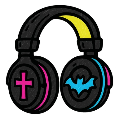 black gothic headphones with vibrant neon gothic accents and bold outlines sticker