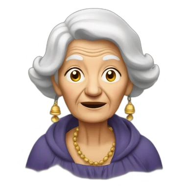 Old woman with a big bells sticker