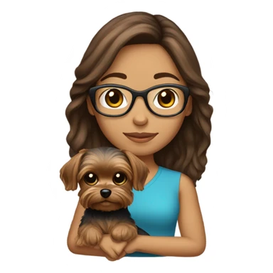 Hispanic, Brown hair, girl with glasses holding tan yorkie dog sticker