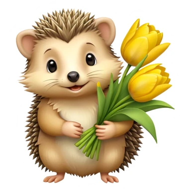 cute hedgehog holding a bouquet of yellow tulips sticker