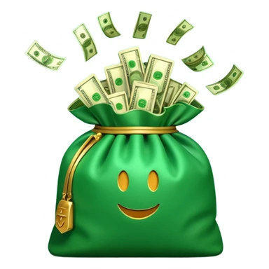 

3D emoji style, big bag of money, flying dollar bills, rich casino vibe, smooth lighting, high detail, clean edges, transparent background



 sticker