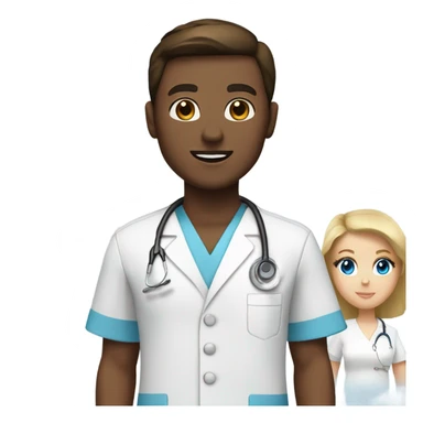 Nurse with blue eyes brown hair and white scrubs and doctor with blonde hair blue eyes and blue scrubs  sticker