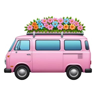Soft pink van with flowers in the back sticker
