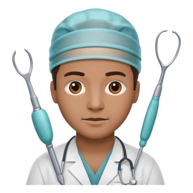 neurosurgeon with surgical tools confident expression, apple emoji style sticker