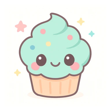 cute food character, smiling cupcake, kawaii style, blushing cheeks, simple background sticker