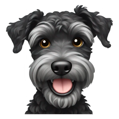 Cool black schnoodle with grey brindle and an underbite winking while smiling sticker