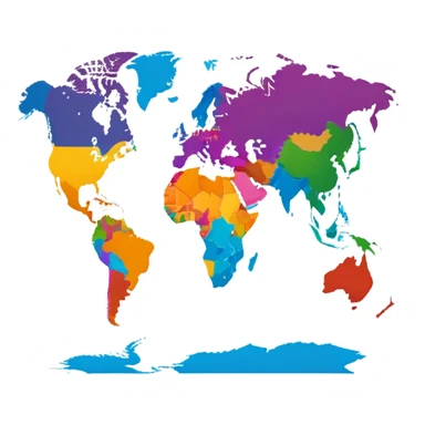 Colorful world map with continents sticker