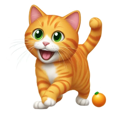 Orange cat playing with a green mouse sticker
