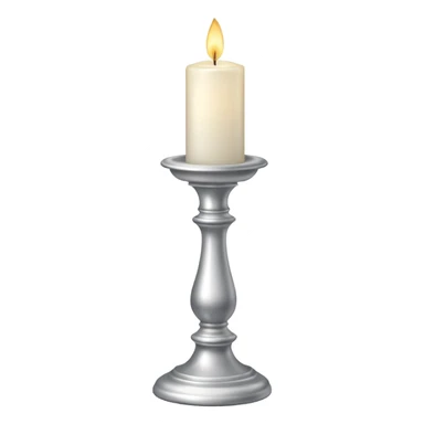 A silver candlestick holding a thick pillar candle glowing warmly. sticker