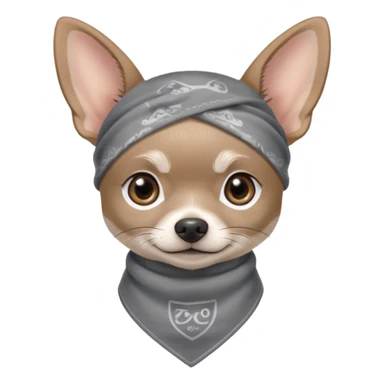 Make a cute Gray Chihuahua wearing a Gray earthy tone bandana with the logo TCO on the bandana sticker