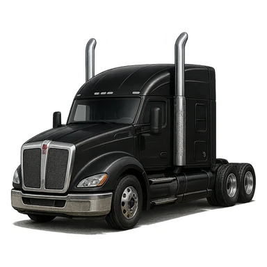 Make the 2026 Kenworth T680 Flattop truck look more realistic, keep it black with chrome stacks, detailed, semi-realistic illustration style, transparent background. The style should be semi-realistic and detailed as a high-quality illustration. sticker