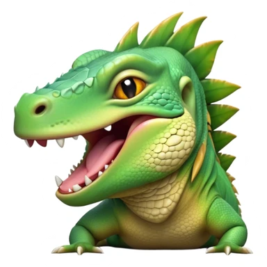 Cinematic Realistic Cute Yawning Iguana Portrait Emoji, Head tilted slightly with a dramatic, wide-open yawn, showcasing a soft, textured green-scaled face with gently drooping features and half-closed, drowsy amber eyes, rendered with natural detail and subtle shadows, high shine, relaxed yet expressive, styled with a dash of tropical charm, soft glowing outline, capturing the essence of a sleepy yet affectionate iguana that appears ready to stretch out and enjoy a peaceful nap! sticker