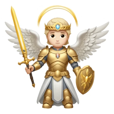 Michael the archangel is usually shown in emoji form as a brave, armored figure with a bright halo, wings, and a weapon.  sticker
