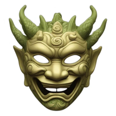 noh style mask with dragon sticker