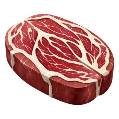 raw beef chuck steak, irregular oval shape, deep red meat, creamy white fat streaks, visible marbling, slight connective tissue lines, fresh, moist, thick, no plate, knife, or garnish, soft lighting, subtle shadows, emoji scale sticker