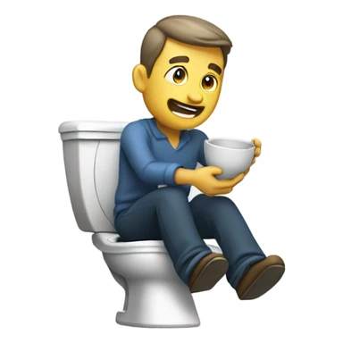 clothed man on toilet holding bowl and throwing up sticker