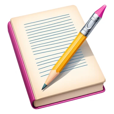 Illustration icon, pencil and paintbrush under illustrated page of book, colorful sketch, simple lines, minimalistic style, transparent background. sticker