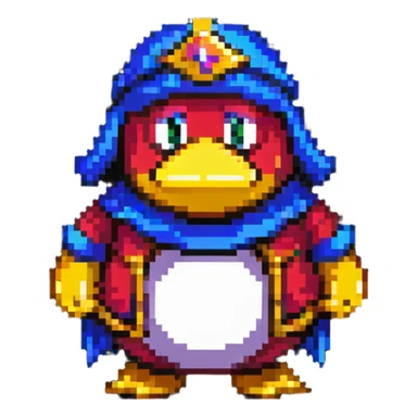 King Dedede from Kirby in detective attire, pixel art style sticker