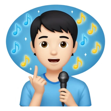 Beautiful Boy with black hair singing karaoke funny light blue aesthetic background with lights sticker