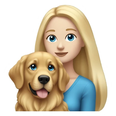 woman with blue eyes and long straight blonde hair and big boobs is holding a very fluffy small golden retriever sticker