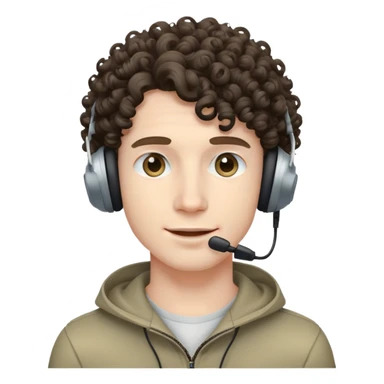 Guy with curly hair pale skin and a gaming headset  sticker