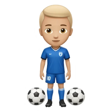 Apple iOS emoji style soccer player standing, front view, glossy 3D, stadium lights sticker