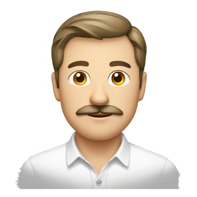 Russian man with white shirt and mustache sticker