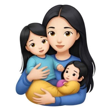 Beautiful Asian girl with long black hair, holding a child in her arms sticker
