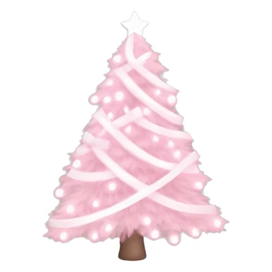 Pastel Pink Christmas tree with pink lights, white ornaments, and white ribbon sticker