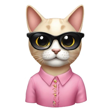 A siames Cat wearing a pink dress with black sun glasses sticker